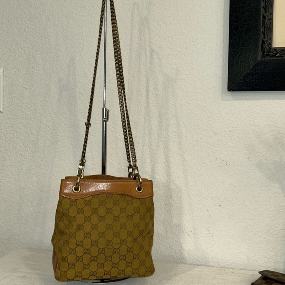 Authentic Vintage Gucci Tan and Brown Monogram Small Tote Bag- SUPER CUTE!!!